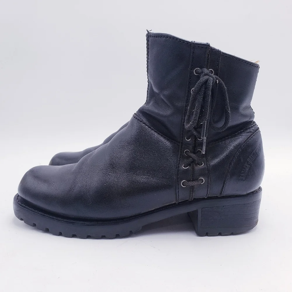 Harley Davidson Adriana Motorcycle Boots Biker Black Leather Zip Womens Size 8.5